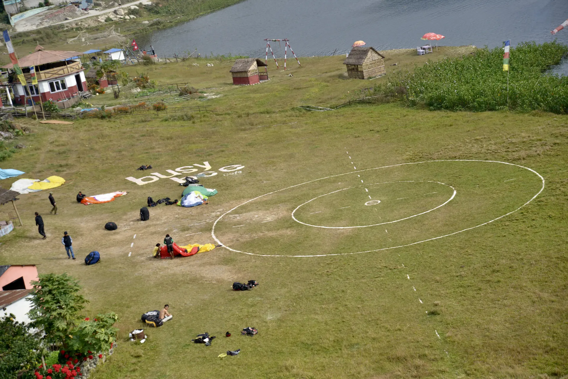 The paragliding landing field beside the lake in Pokhara