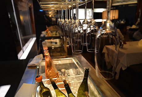 Breeze bar wine bottles and glasses