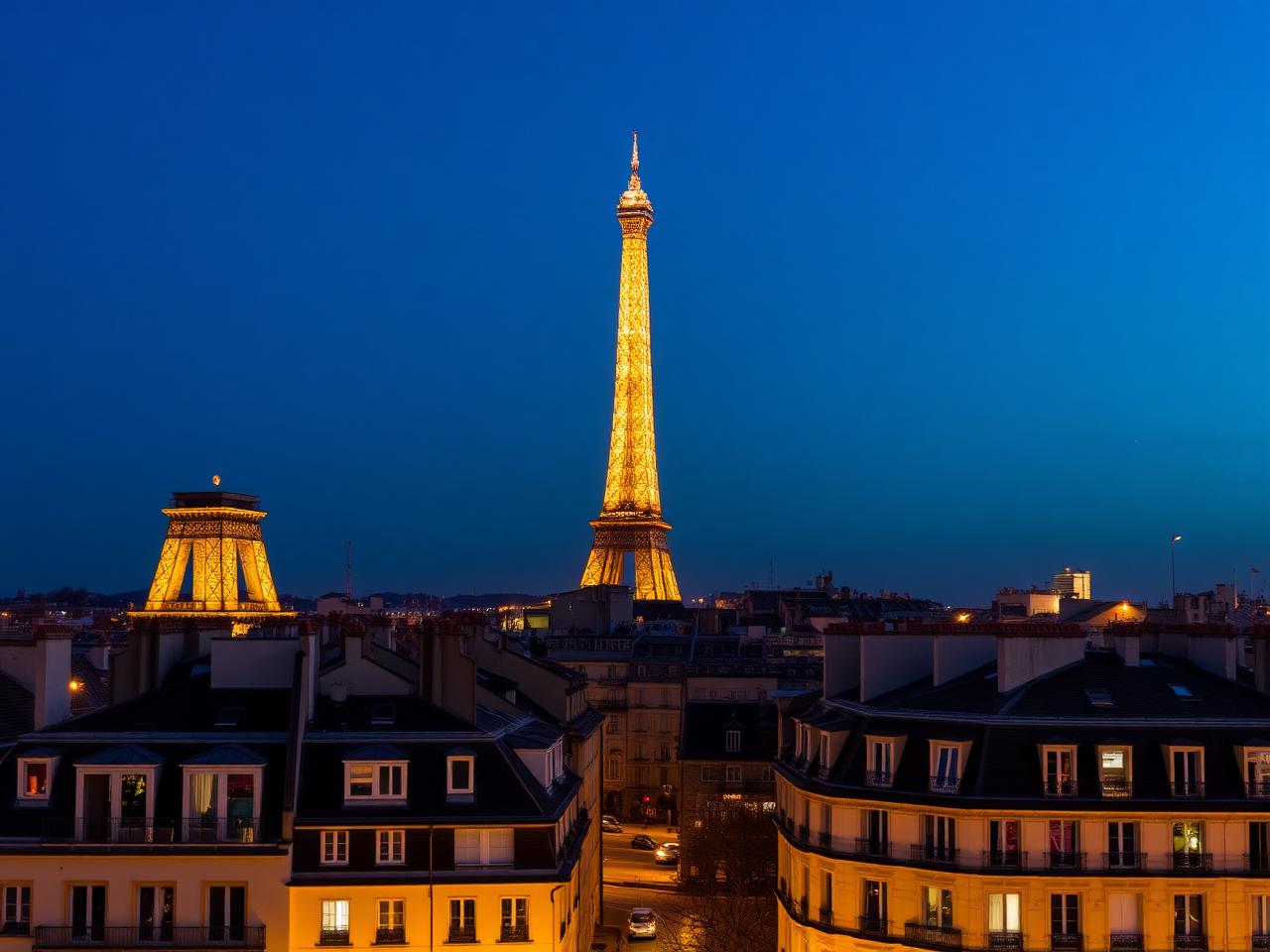 The Eiffel Tower at blue hour.