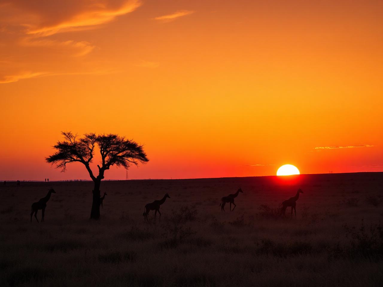 Acacia silhouettes at golden hour.