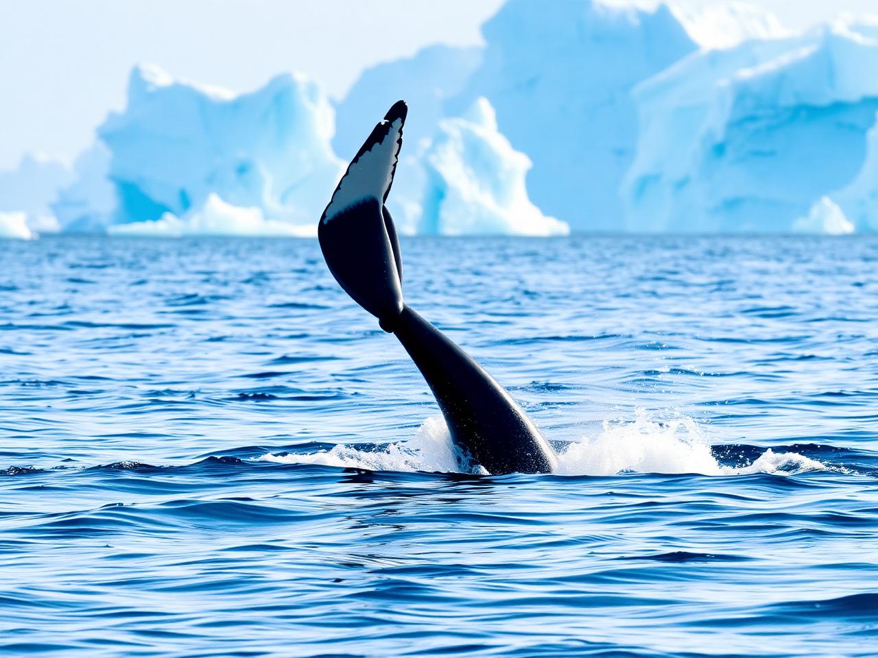 A humpback tail among the ice.