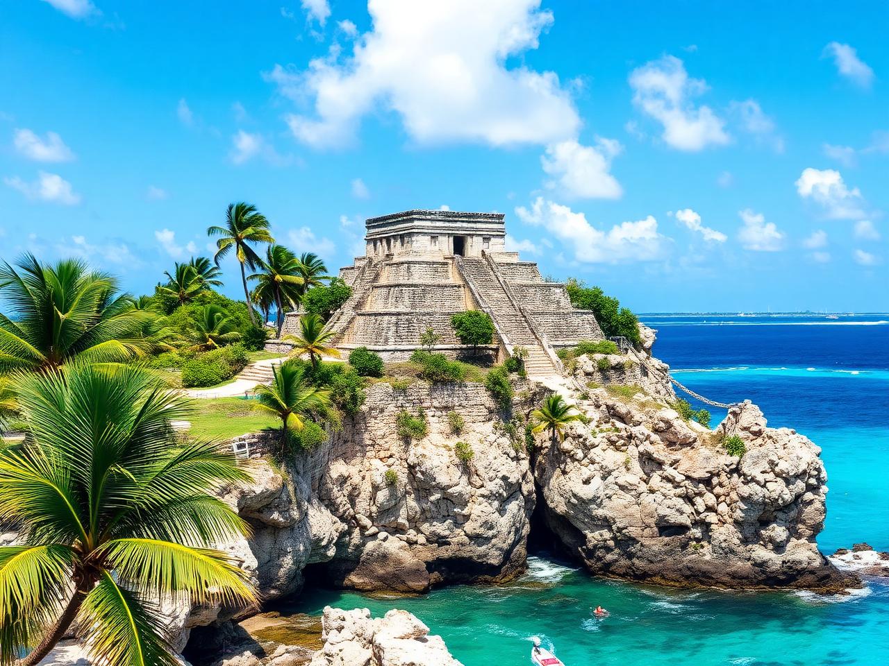 Maya ruins above the Caribbean.