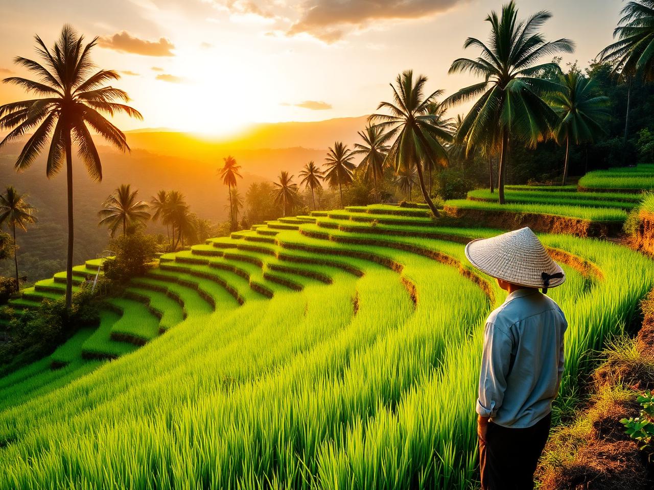 Terraced rice fields at dawn.