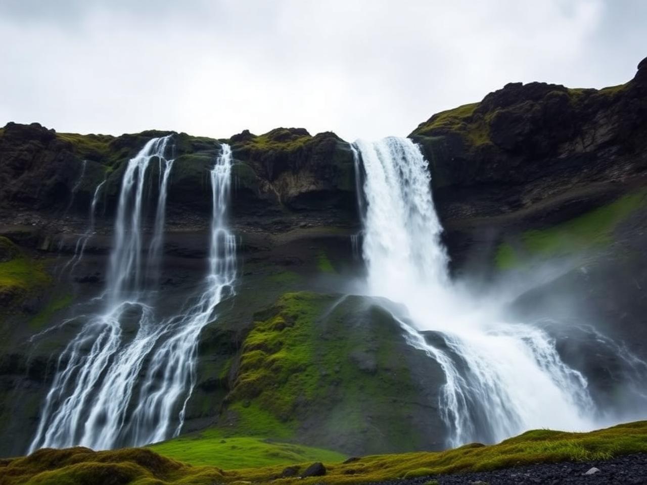 A waterfall in an open plain.