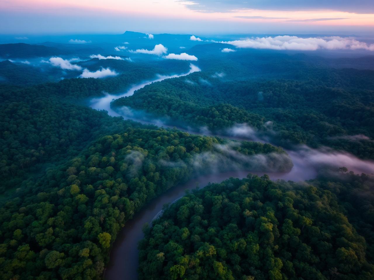 A river carving through green infinity.